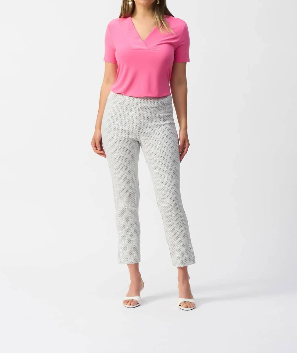 NEW JOSEPH RIBKOFF abstract jacquard slim ankle pants in white/black